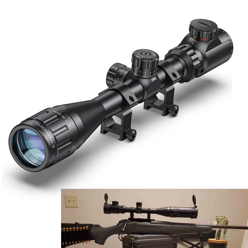 CVLIFE Rifle 4-16x44 Scope Red and Green Illuminated Scope with Locking Turret Sunshade and Mount Included