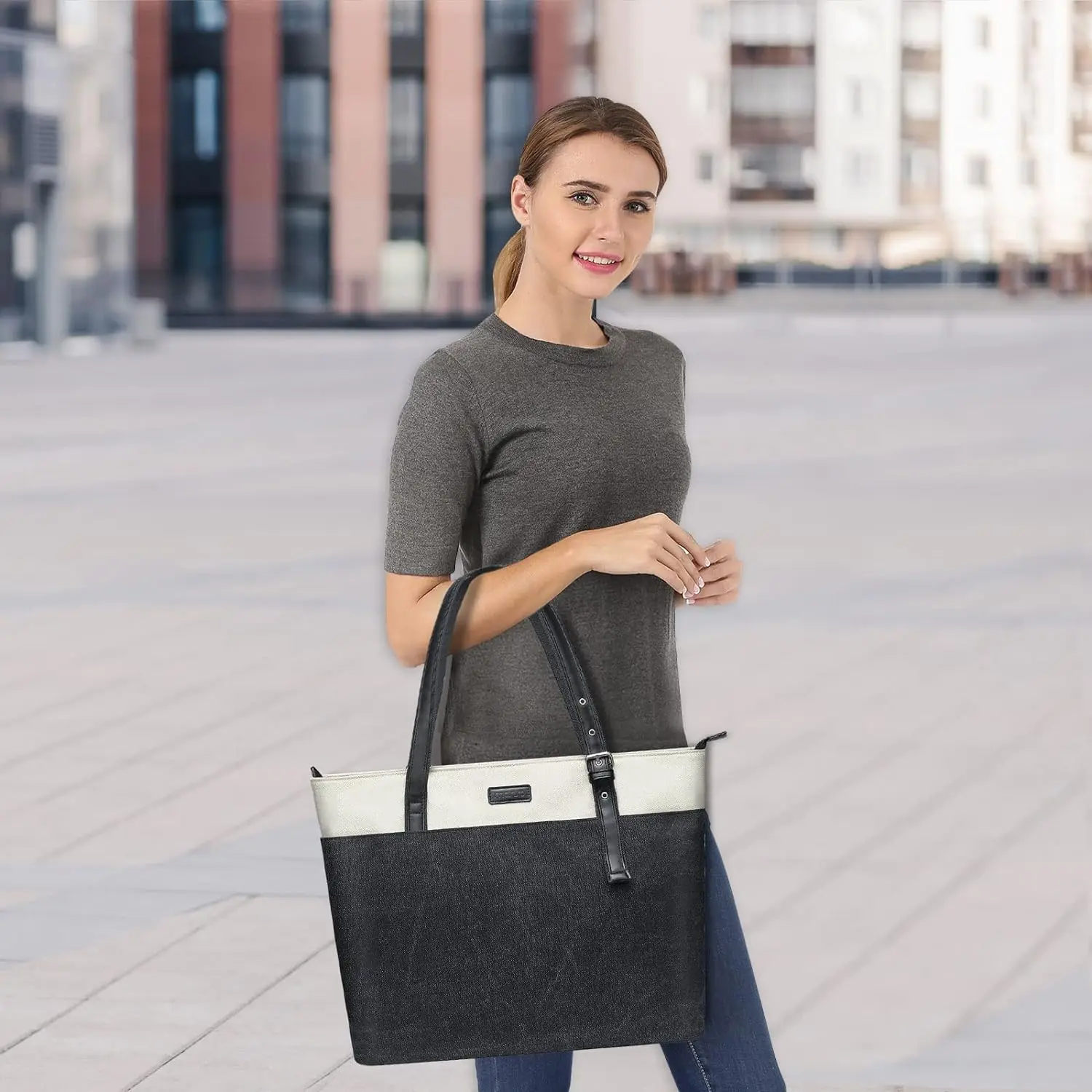 Women Laptop Tote Bag Business Office Work Travel Computer Shoulder Mouse Bag Big Capacity Canvas Notebook Handbag Briefcase