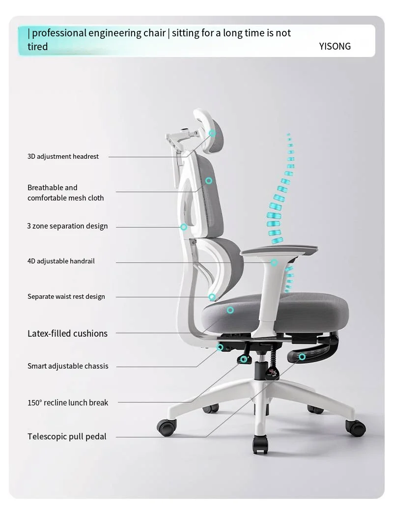 3D Lumbar Support Swivel Desk Adjustable Seat Christmas Office Ergonomic Chair Mesh Liftable E-sports Aluminium Foot Gaming