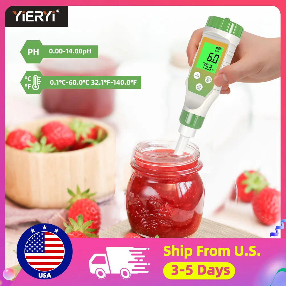 

Yieryi Professional Food PH Meter with KCL Liquid, 0.01 High Accuracy Sensor Water Soil pH Tester for Dough Cheese Meat Brewing