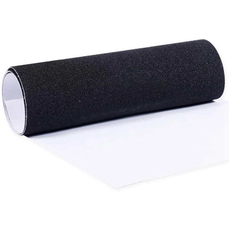 2X PVC กันน้ำสเก็ตบอร์ดดาดฟ้ากระดาษทราย Grip Tape Griptape Skating สกูตเตอร์สติกเกอร์84X23CM-Black