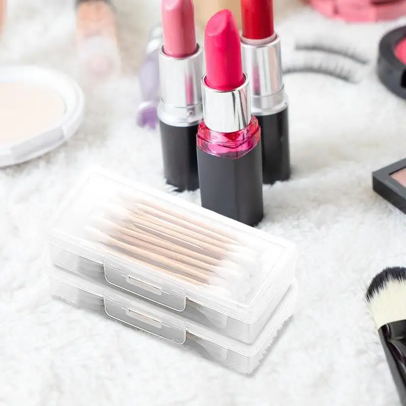 Caja de almacenamiento portátil para artículos pequeños, organizador transparente, contenedor para pendientes, anillos, joyas, soporte para bastoncillos de algodón