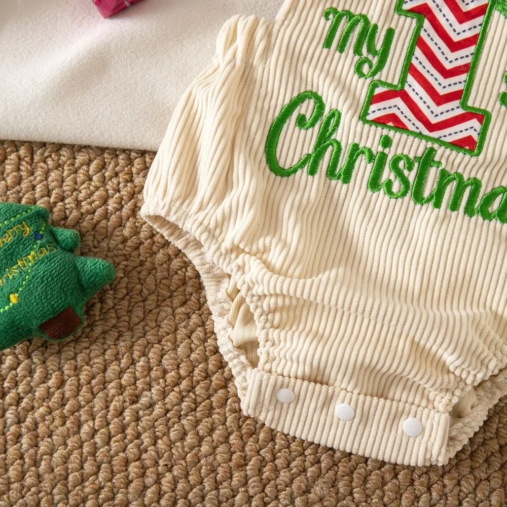 Letter Embroidery Baby Bodysuit Overalls Corduroy Sleeveless Baby Romper Jumpsuit My First Christmas Toddler Clothes