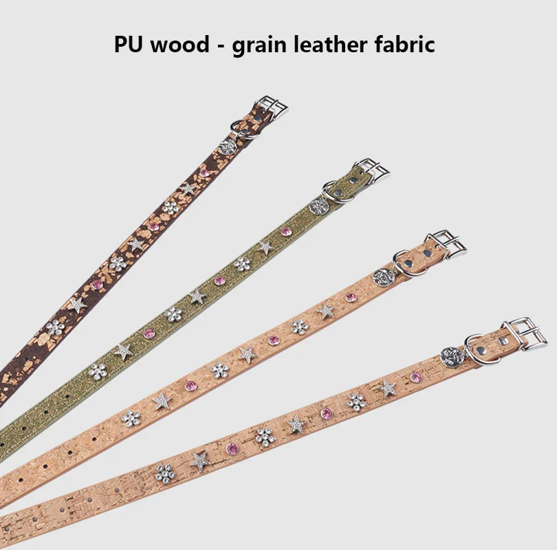 

Ошейник для собак из искусственной кожи с отделкой из дерева с кристаллами — регулируемый ошейник для кошек и аксессуары для ожерелья для маленьких домашних животных