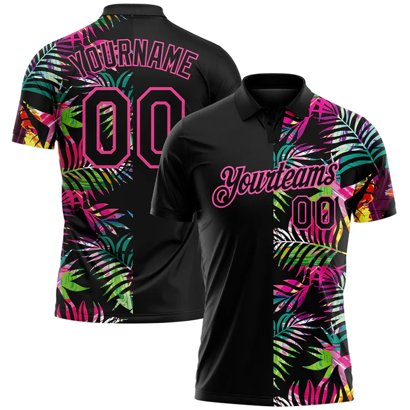 Fashion Tropical Plants Graphic Polo Shirts For Men Custom Name Team Name Number 3D Printed Team Uniforms Loose Breathable Tops