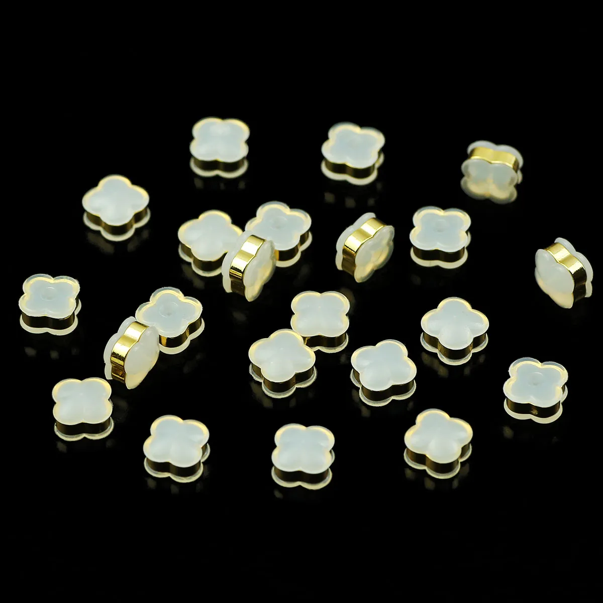 10/20/50/100pcs Golden Clover Shape Ear Race 7mm Silicone Clear Stud Back Clip Ear Caps For Jewelry DIY Earrings Accessories