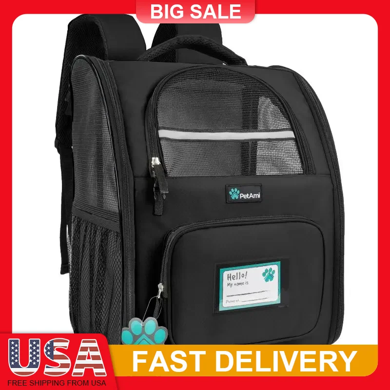 

Pet Backpack Carrier Airline Approved for Dogs Cats Ventilated Travel Hiking Camping 600D Polyester Padded Shoulder Straps