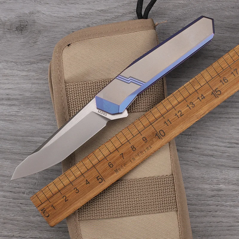 Huajiangfang Folding Knife M390 Steel Sheet Titanium Alloy Handle High Hardness Outdoor Camping Self Defense Exquisite Tool