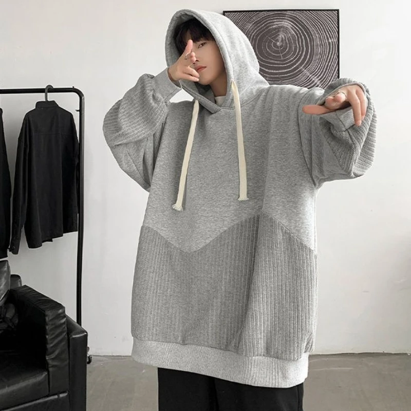 Men's Hooded Sweatshirt Fall/Winter New HK Style Colorblock Trendy Brand Versatile Couple Fleece Thickened Loose Jacket