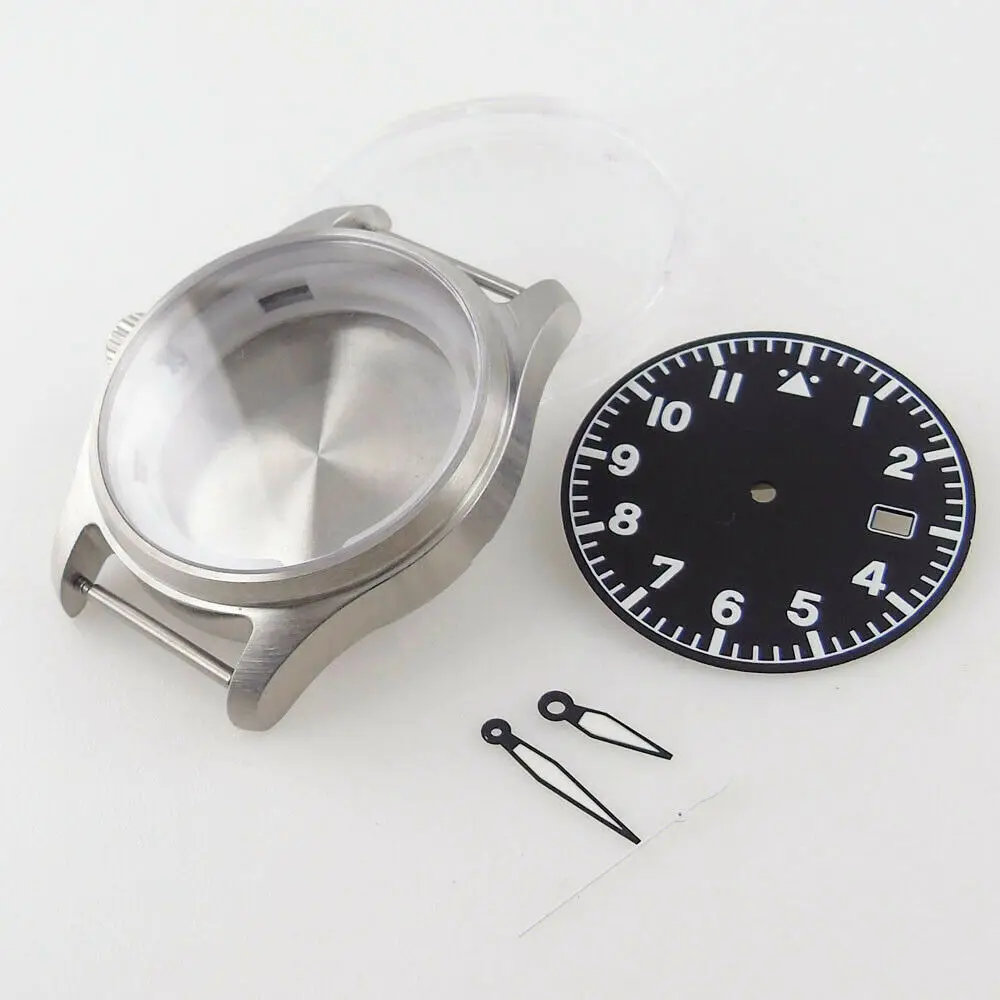 Funda de cristal de zafiro de 39mm para reloj, compatible con movimiento NH35 NH36 (caja + esfera + Mano Negra)