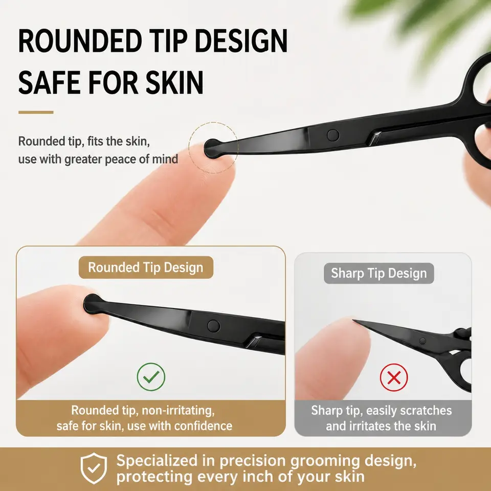 Unisex Stainless Steel Black Round Head Safe Nose Hair Scissors (Do Not Hurt Nose) - 4