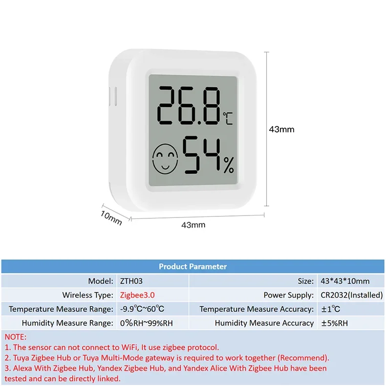 Zigbee Mini Temperatur- und Feuchtigkeitssensor / Intelligentes Thermometer – Unterstützt SmartLife, Yandex und Alexa – Detail 2