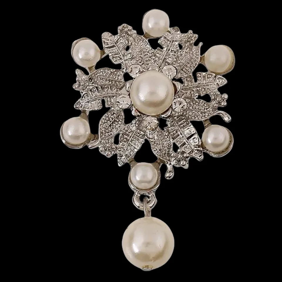 DIEZI Luxury Silver Color Flower Austria Crystal Pear Charm Water Drop Brooches Pin Women Costume Jewelry Wedding Bouquet Brooch