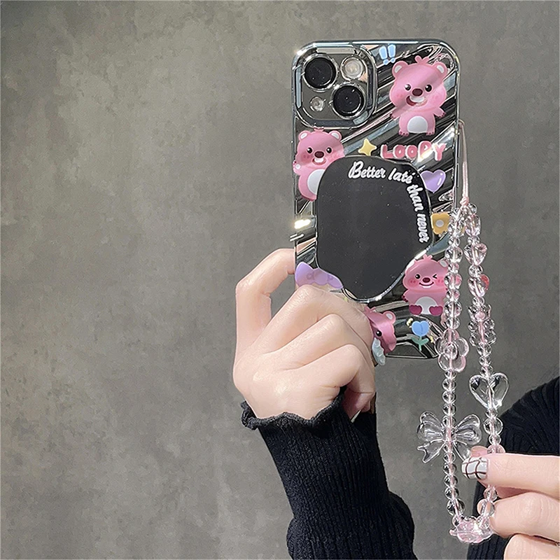 Koreaanse roze beer vlinder bloem telefoon riem charme ketting knoop mobiele telefoon lanyard sleutelhanger vrouw meisje tas camera hanger voor case