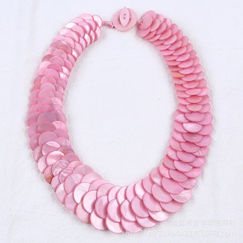 Natural Round Shell Necklace Fashion Jewelry Mother of Pearl Shells Necklaces Rope for Women Gift