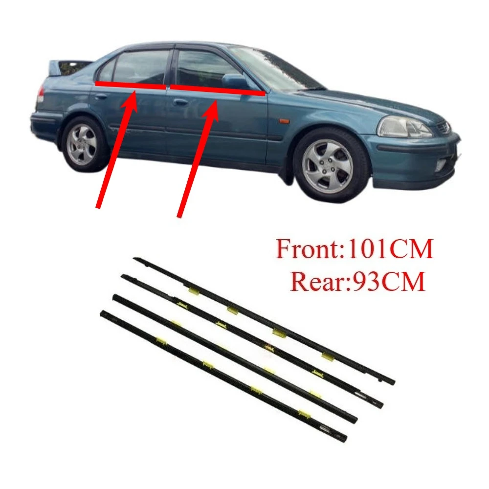 Image of 1 Set Schwarze Fenstergummidichtung Glas-Türdichtung Wetterschutzleiste für Honda Civic Sedan EK3 1996-1998 101cm 93cm 72450-S04-003