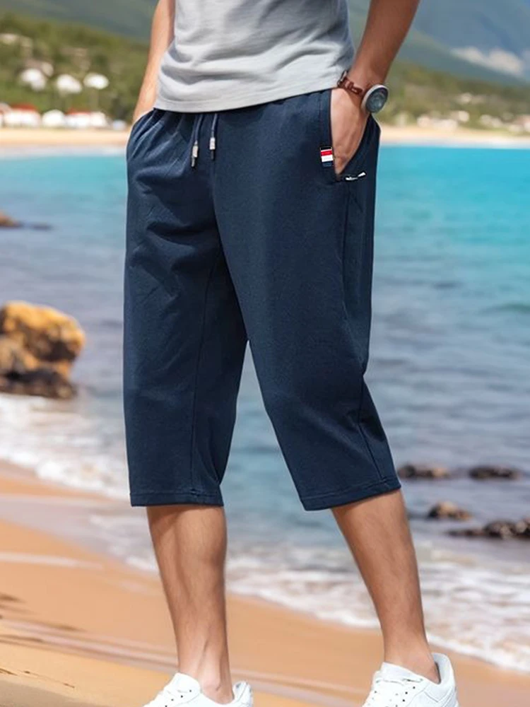 Sommer Herren Reithose Shorts Atmungsaktive Baumwolle Reißverschlusstaschen Sportshorts Lose Gerade Strand Kurze Hosen Große Größe 8XL