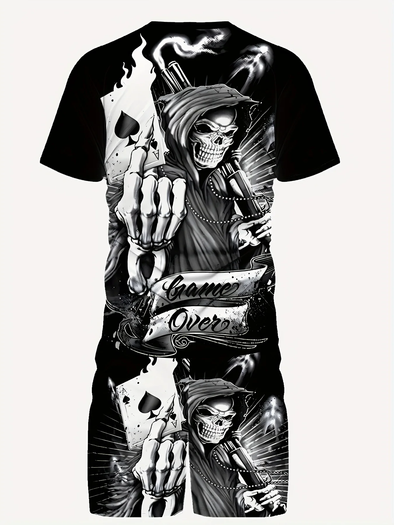 

Men's Casual 3D Printed Sports and Leisure Set Summer Round Neck Short Sleeved T-shirt and Shorts Set