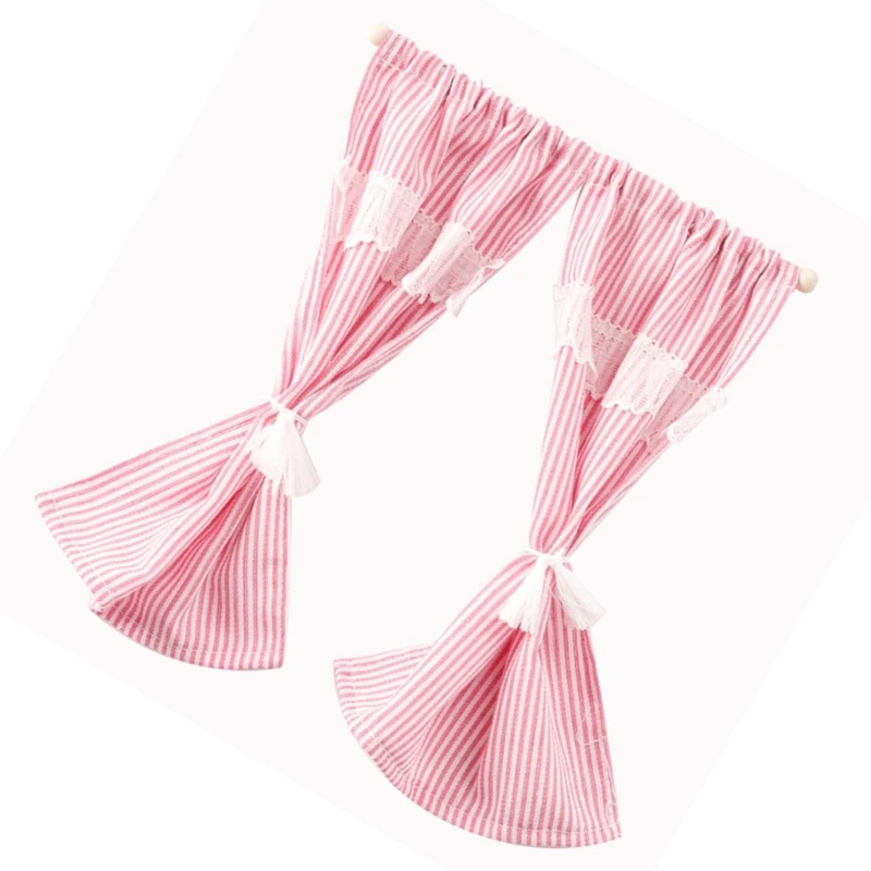 1/12 미니어처 거실 줄무늬 창 커튼 인형의 집 모델 프로젝트 장식 15UB