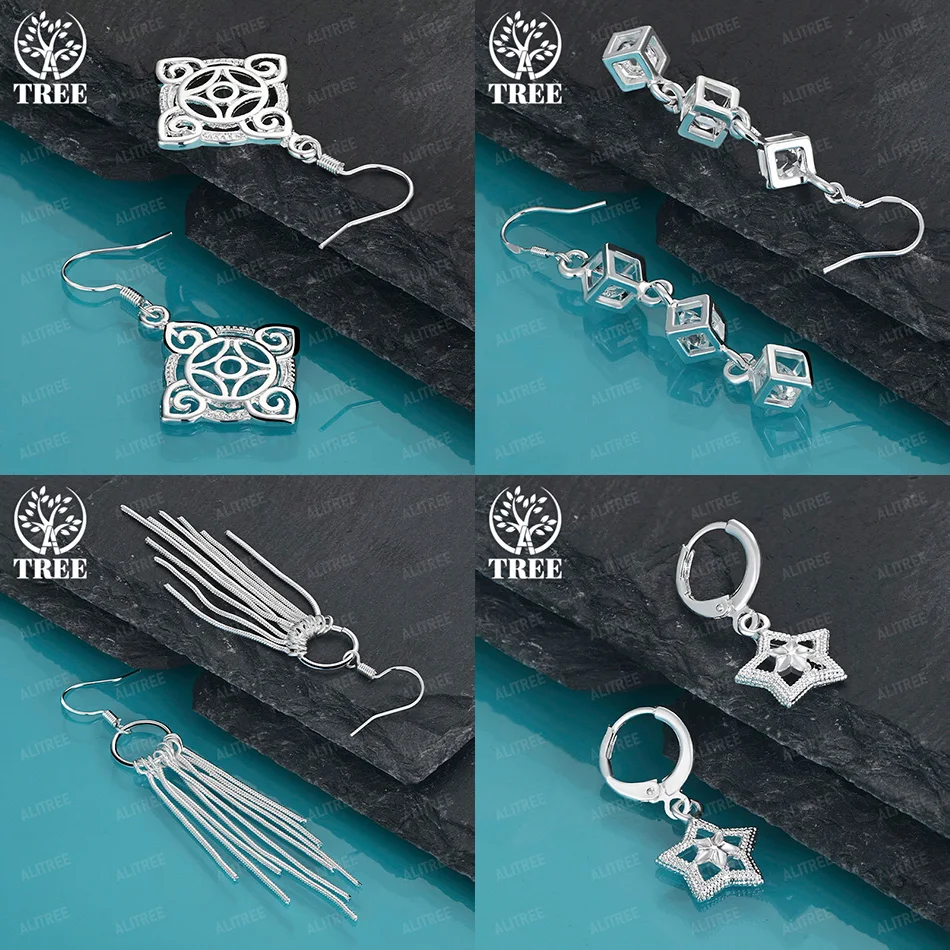 

Women's 925 Sterling Silver Star Square Tassel Drop Earrings Birthday Christmas Wedding Party Elegant Pretty Jewelry Accessories