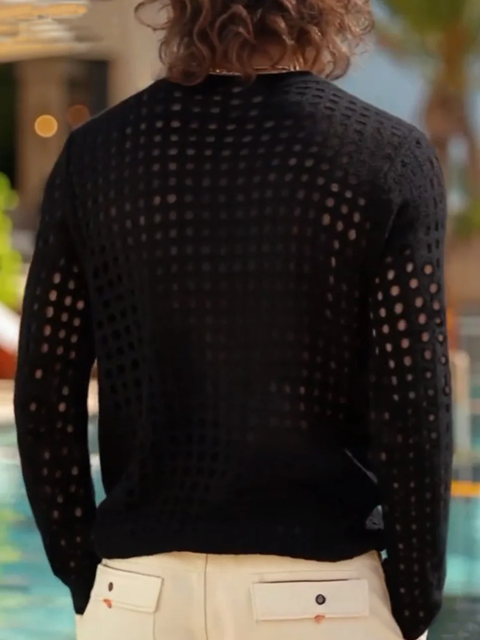 Men's Simple Sexy Mesh Tops Spring/Summer American Casual Fashion Round Neck Hollow Out Knitted Long Sleeve T-shirt - view 4