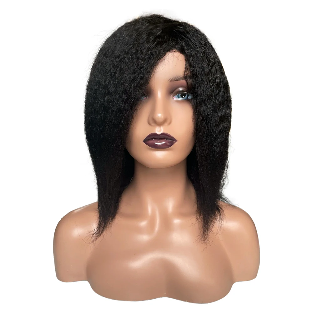 Kinky Straight Human Hair Wigs Yaki Straight Wig Full Machine Wig For Black Women Indian 180% Density Remy Hair Cheap Wigs