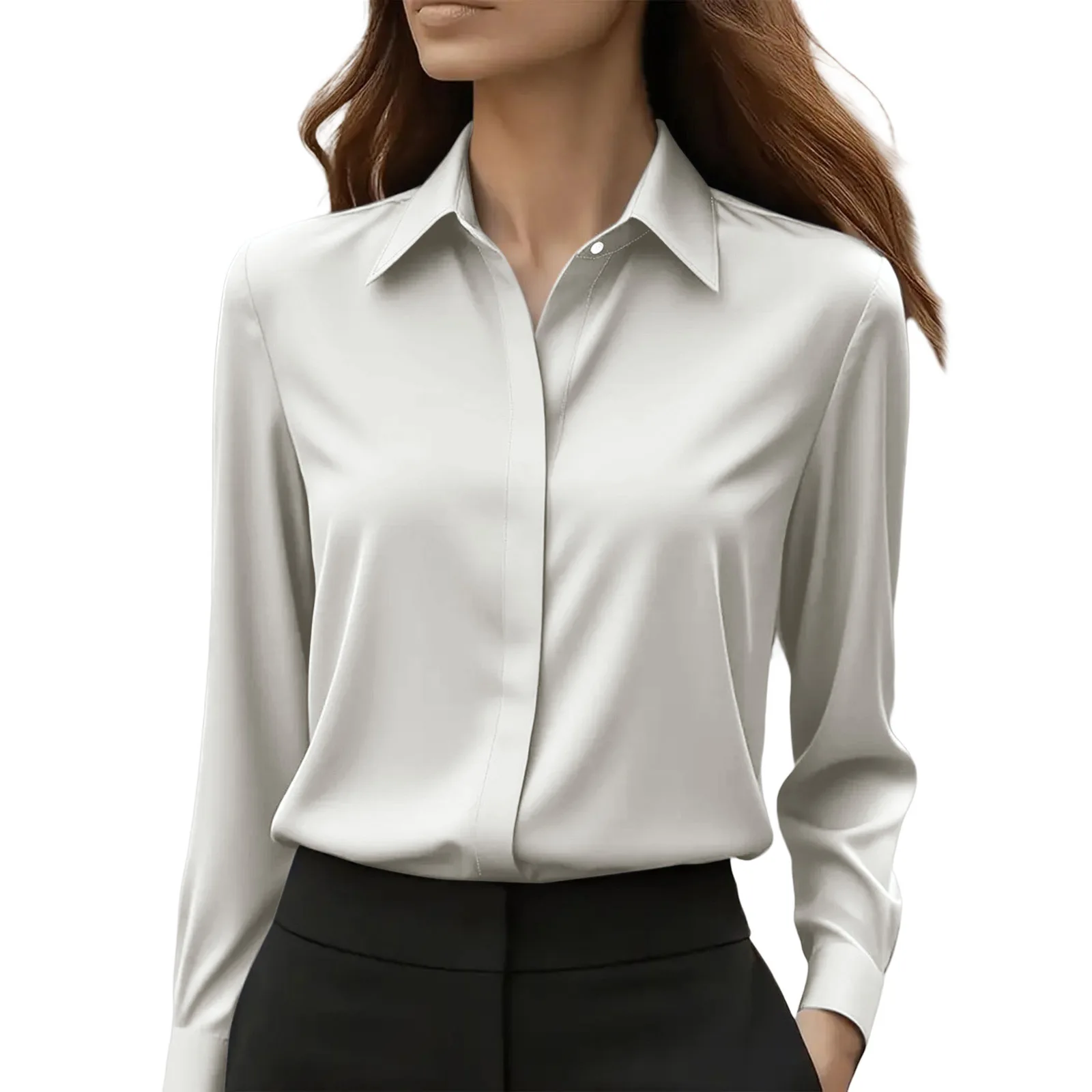 Autumn fashion temperament high-class professional solid colour lapel long-sleeved shirt women's clothing