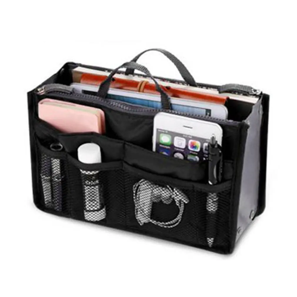 New Organizer Insert Bag donna Pocket Nylon Travel Insert Organizer borsa a mano borsa grande fodera Lady Makeup Storage Tidy Bag Case