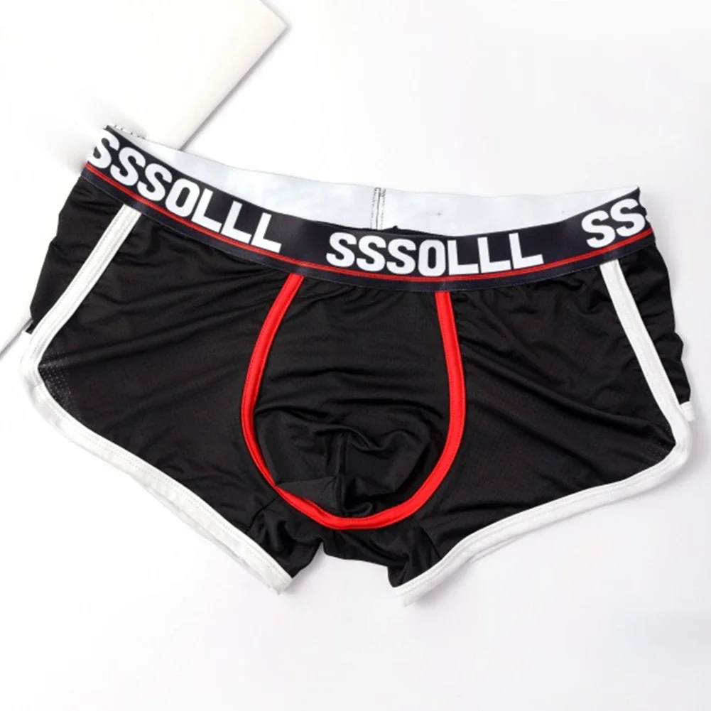 

Men Print Boxer Shorts Mesh Breathable Underwear Mid Waist Flat Corned Trunks U-convex Panties Men Underpants Daily Wear