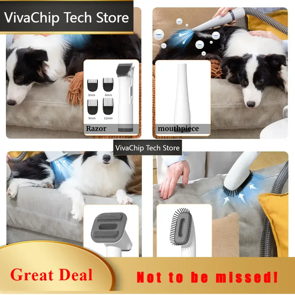 VivaCT Pet Grooming Kit Electric Trimmer Brush Grooming Tools Pet Hair Vacuum Dryer 4-in-1 Pet Grooming Equipment