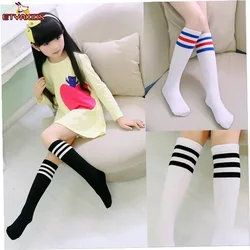 Stripes Cotton Knee High Socks Football Soccer Sports White Knee-highs Mid-Calf Sock Students Kids Baby Girls Boys 1 To 10 Years