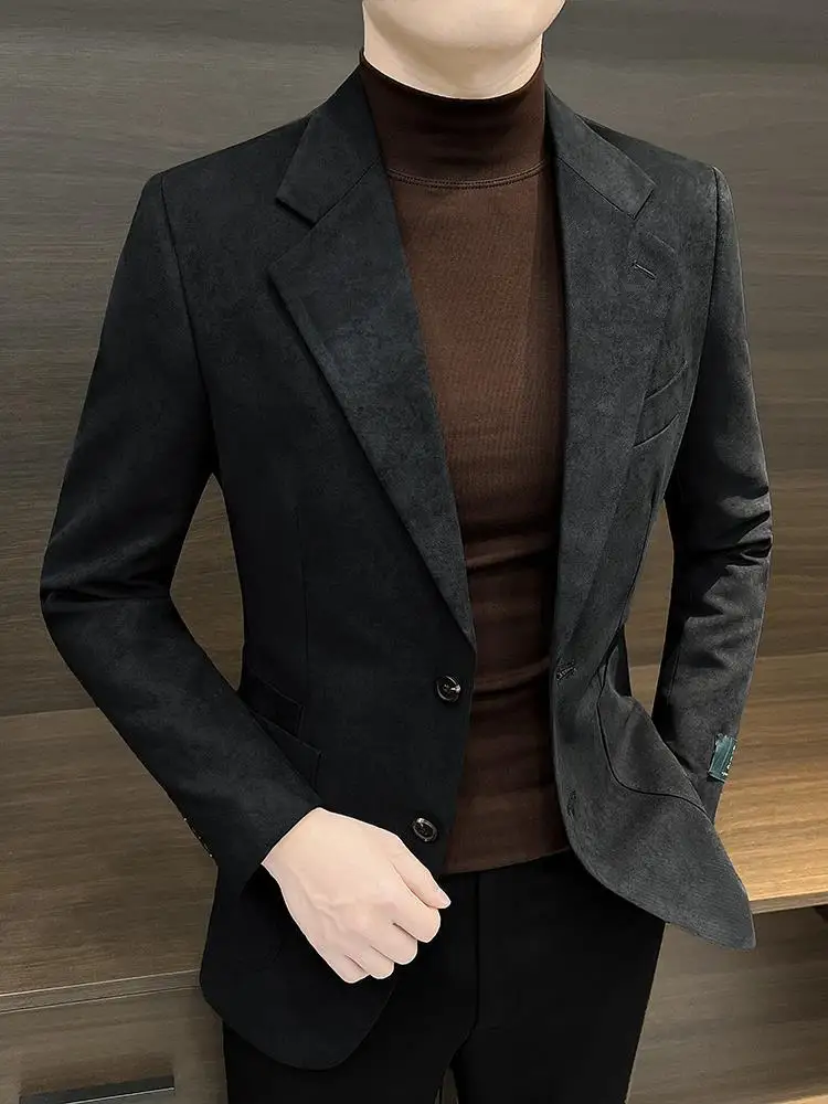 4-G28  Deerskin suede suit jacket for men, high-end and cool, 2024 new casual single Korean-style slim leather suit