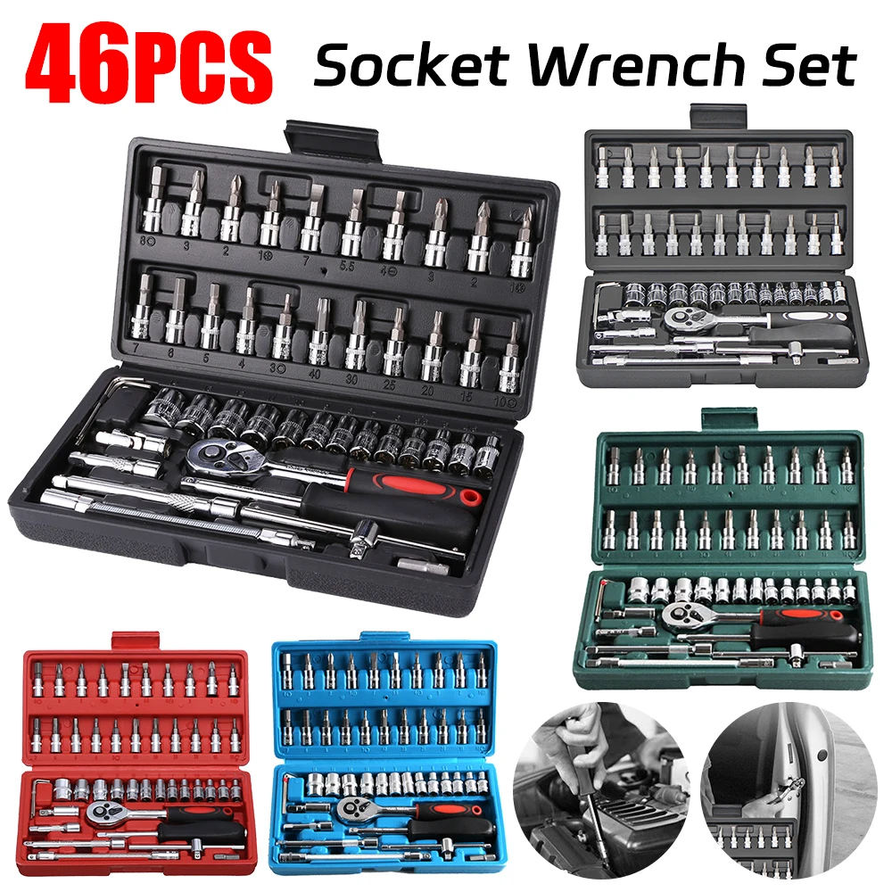 46pcs Socket Wrench Set Ratchet Spanner Multi-functional Car Repair Tool Professional Mechanical Workshop Tools Kit Motorcycle