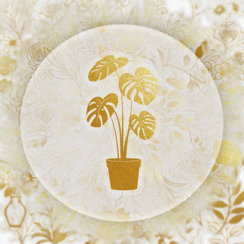 50 Transparent Gold Plant Stickers, Vibrant Sticker Decals, Multiple Styles Without Duplication, Suitable for Water Bottles, Laptops, Suitcases, Skateboards, Guitars, Party Decorations