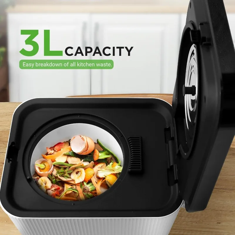 Compostor de cocina eléctrico Nutrichef 3L: material orgánico y restos de alimentos de Compost |   Contenedor de abono automático para encimera, blanco