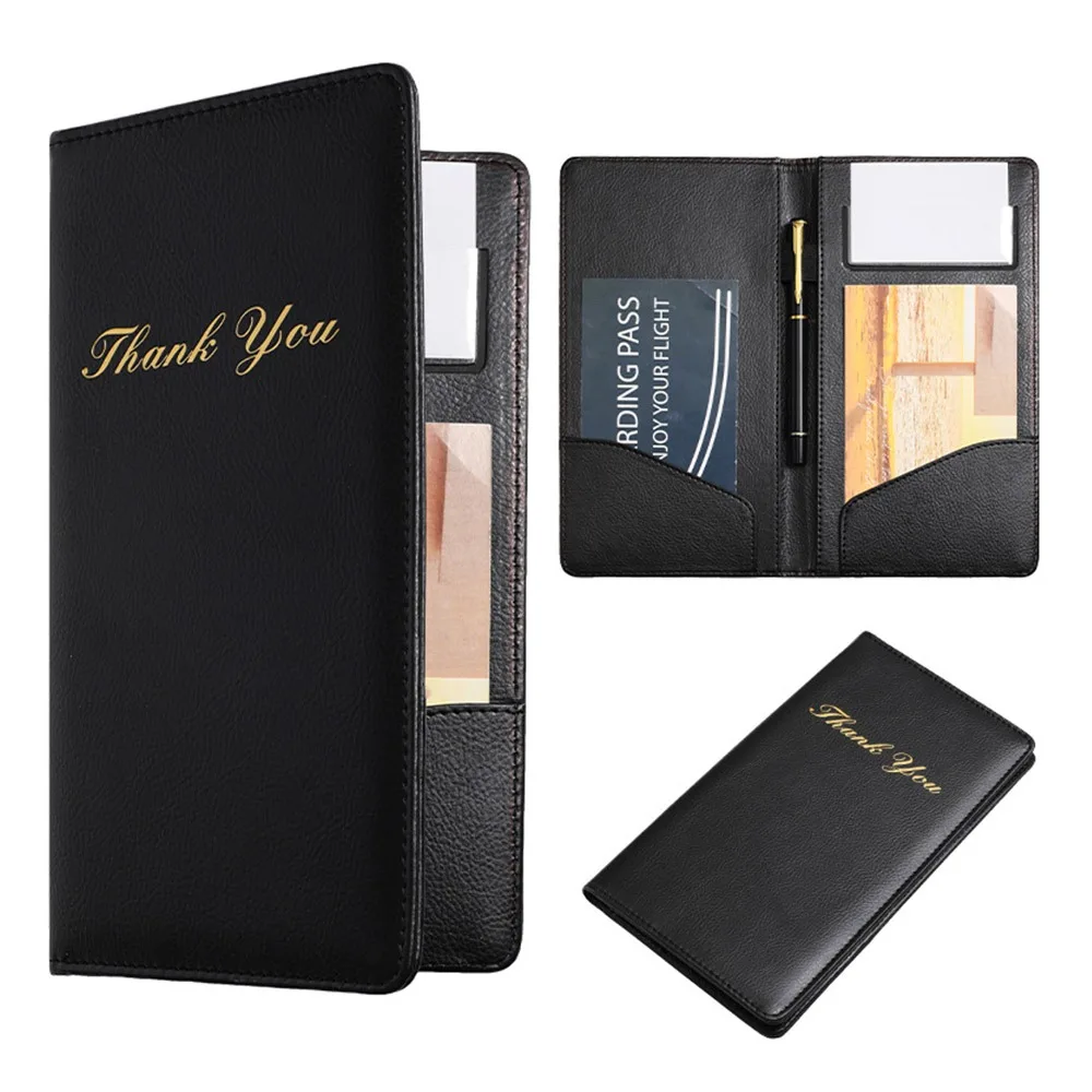

PU Leather Cash Receipt Folder Waterproof Thank You Printed Cash Book With Pen Insert Storage Slot Credit Card Signature Folder
