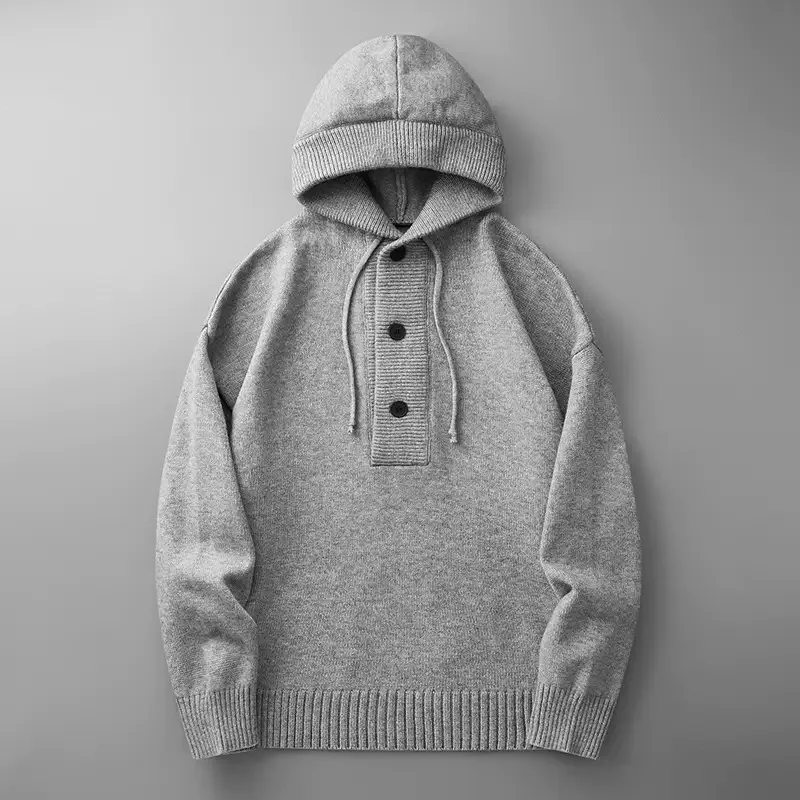 New Autumn/Winter Fashion Solid Color Thickened Warm Sports Hooded Knitwear Men's Casual Loose High-Quality Sweater M-4XL
