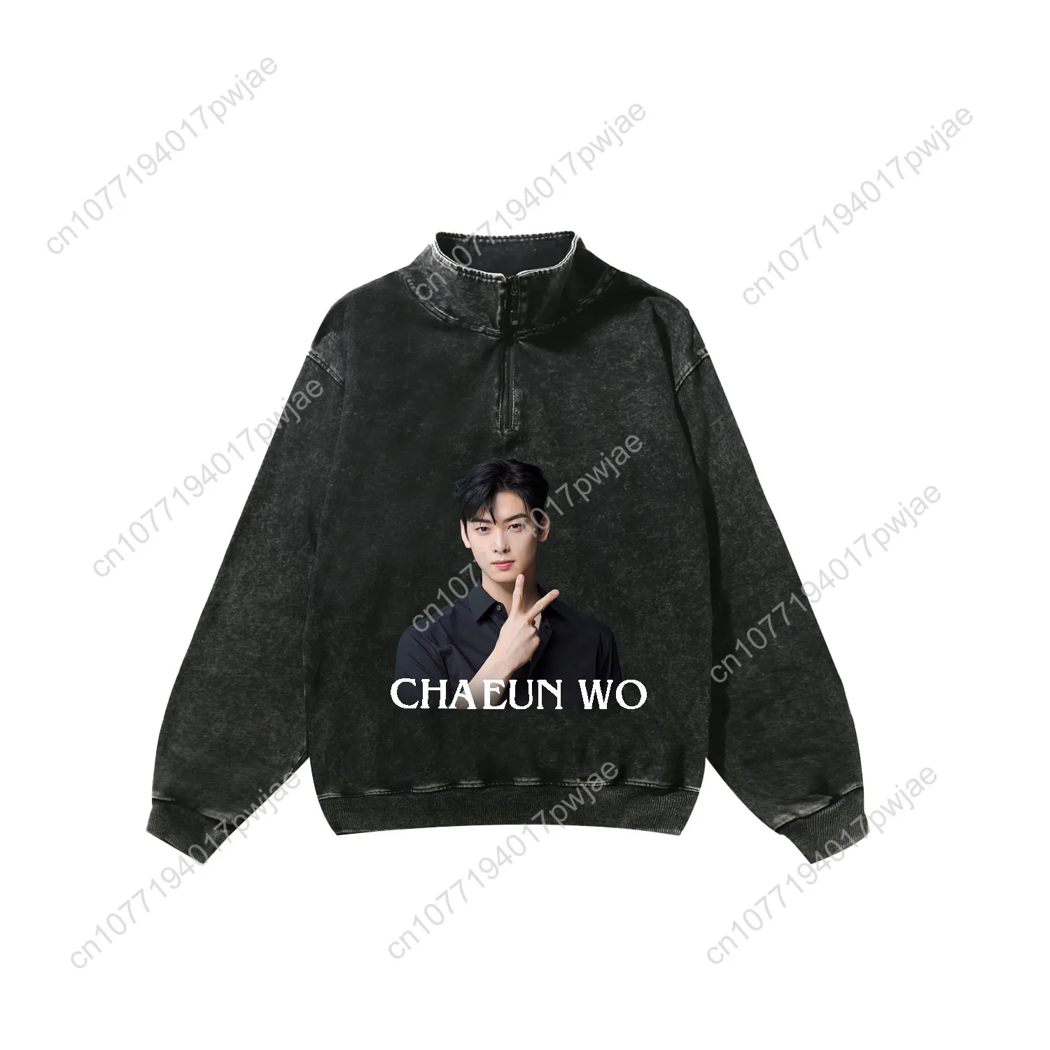 KPOP Cha EunWoo Custom Retro Sweatshirt Mans Womans Half Zipper Vintage Sweat Shirt Photo Custom Made Tops