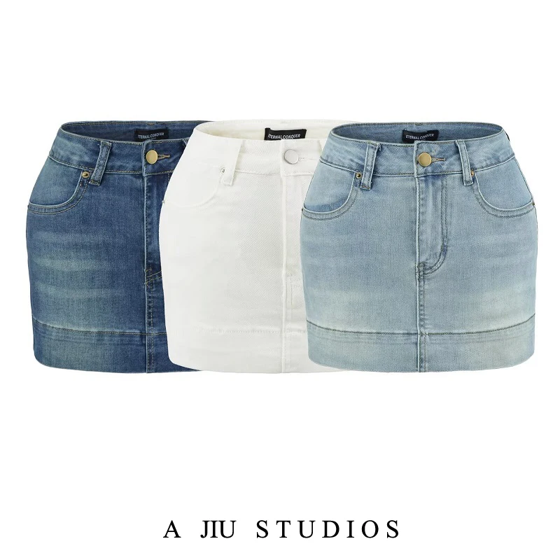 Slim Fit Sexy Short Denim Skirt for Women High Waist A-Line Silhouette Cotton Polyester Blend Summer Fashion Trend