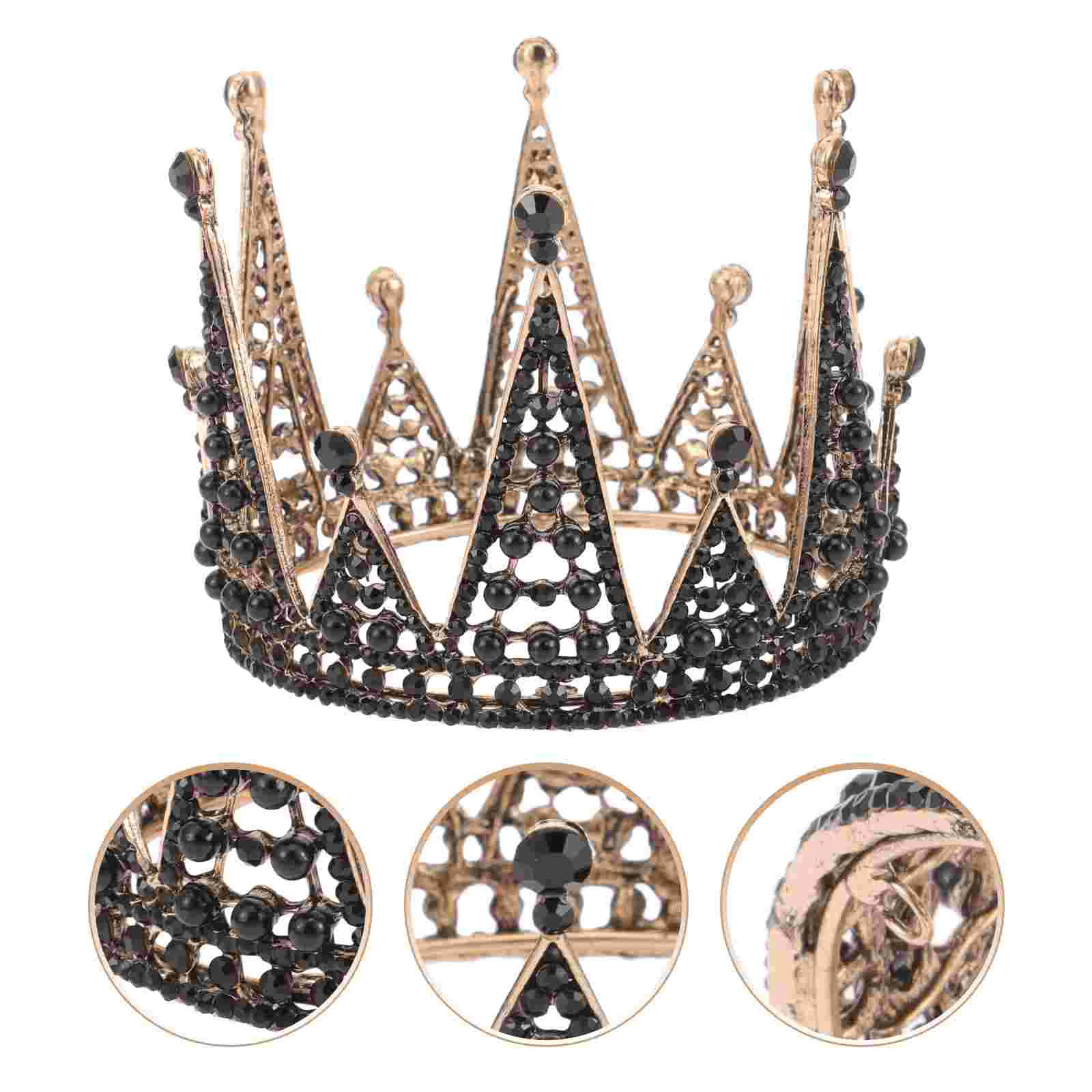 

Rhinestones Black Vintage Crown Miss Goth Jewelry Pageant for Women Alloy Bridal Hair Accessories