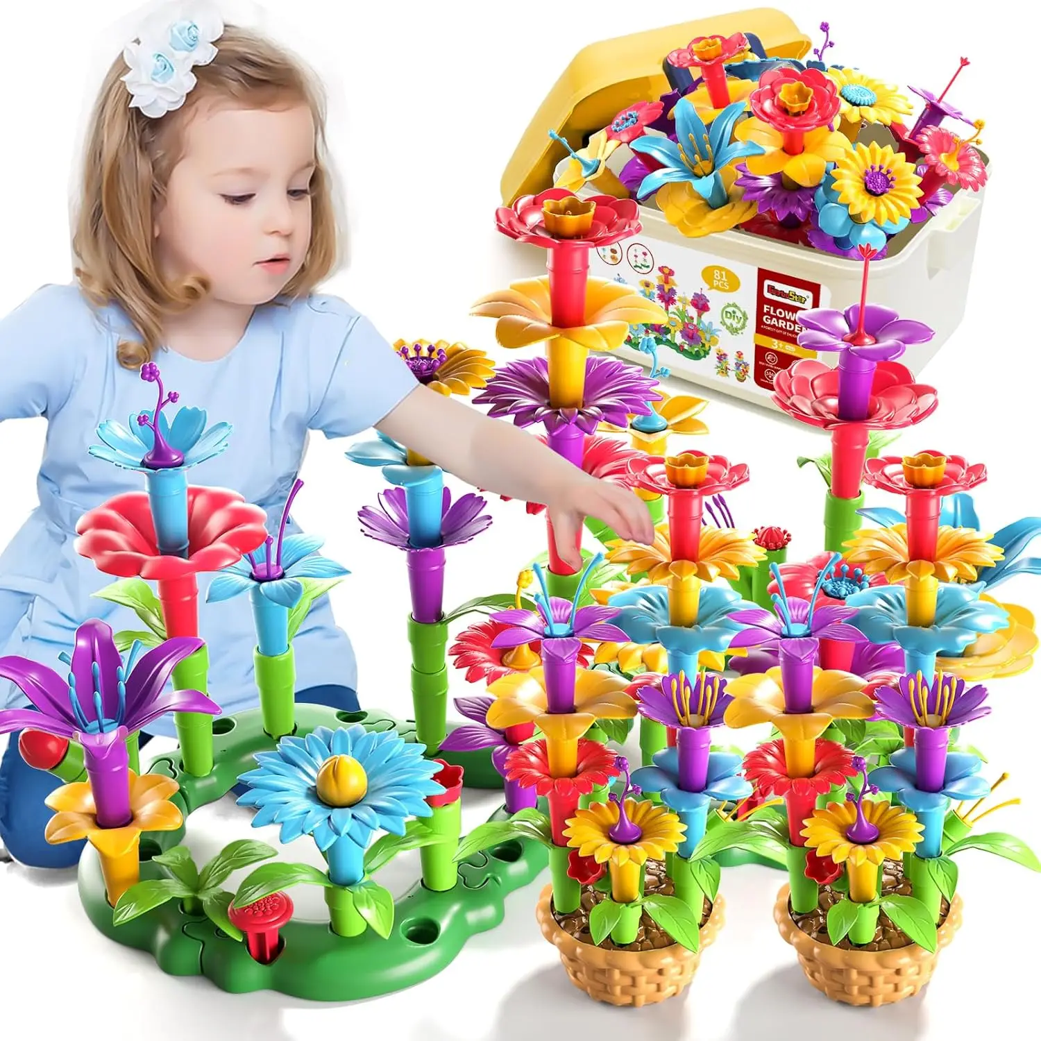 Flower Garden Building Toys Set for Girls Ages 3-6, Educational STEM Birthday Gift