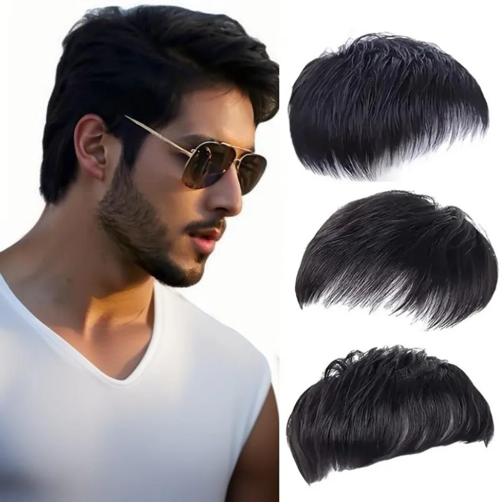 

Synthetic Short Hair Piece for Men Natural-looking Men's Hair Cover with 3-clips High-temperature Fiber Straight Hairpiece Male