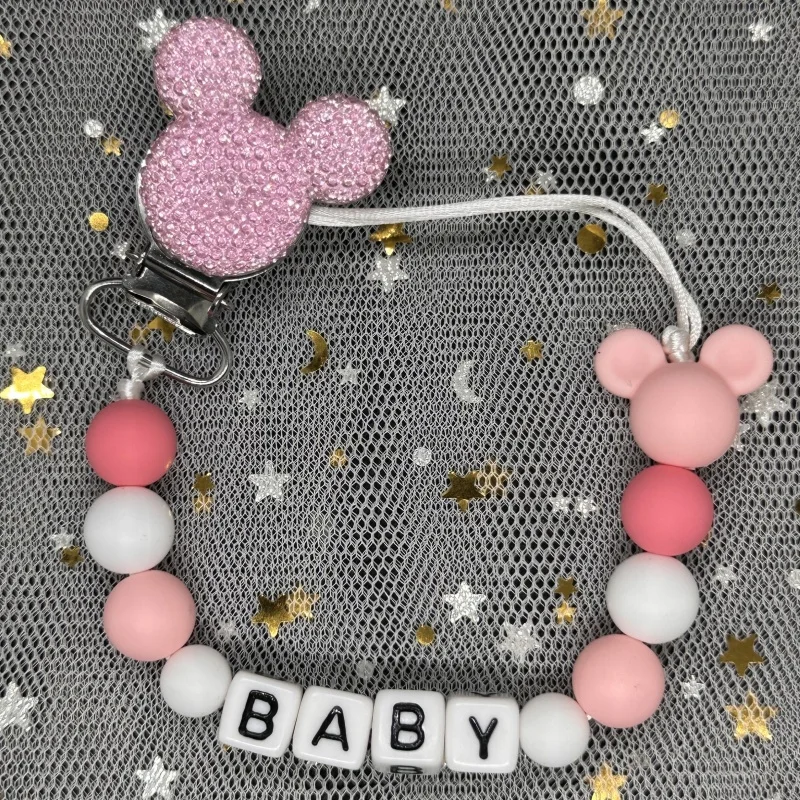 NEW Custom Personalized Name Pacifier Clip Handmade Beech Wooden Chain Silicone Crown Holder Soother Baby Teething Toy Chew Gift