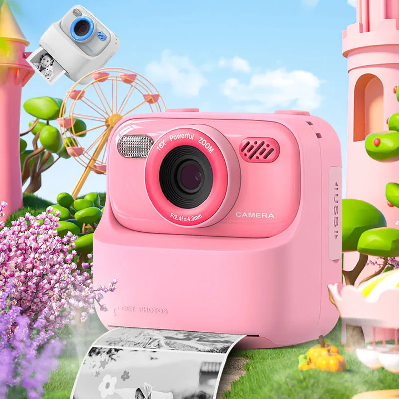 كاميرا أطفال فورية 1080P HD عدسة مزدوجة كاميرا رقمية لصور السيلفي للفتيات والأولاد هدايا عيد الميلاد ألعاب مع طباعة ورق 32G #6
