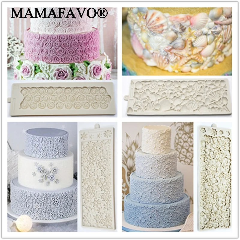 Rose Shell Flowers 3D Stereo Silicone Mold Cake Decorating Tool Fondant Cake Lace Shaping Mold DIY Chocolate Cakes Baking Mould