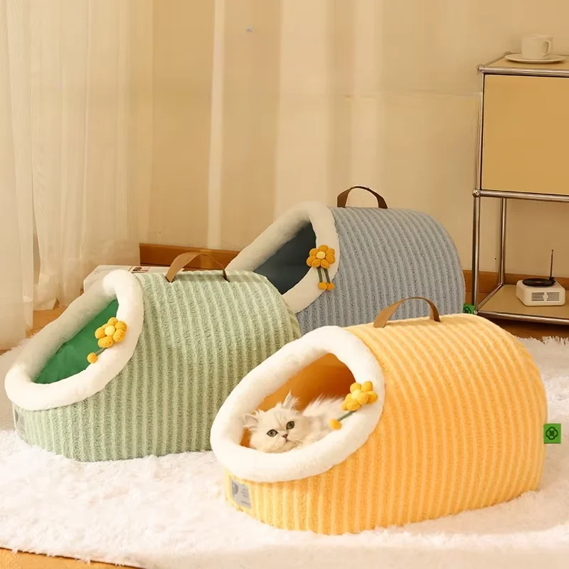 Warm Thickened Plush Cat Nest, Comfortable Deep Sleep Pet House, Semi Enclosed Portable Kennel for Small and Medium Cat, Pet Sup