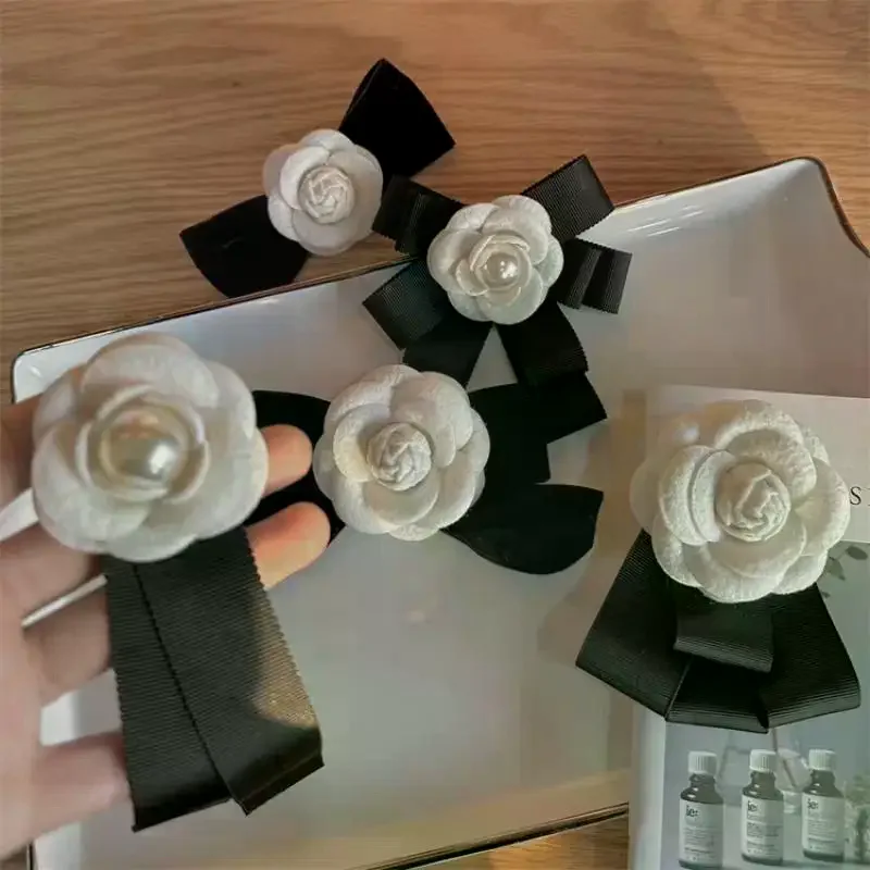 French Vintage Fabric Art Bow Tie Brooches Camellia Flower Corsage Pins Shirt Collar Accessories Fashion Jewelry Gifts For Women