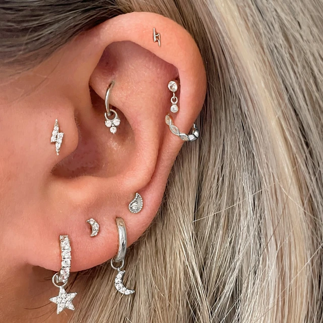 Pendiente Tragus Rook para mujer Piercing de helice circonita estrella Luna cartilago Concha lobulo accesorios para la oreja joyeria de tendencia 1 ud. AliExpress