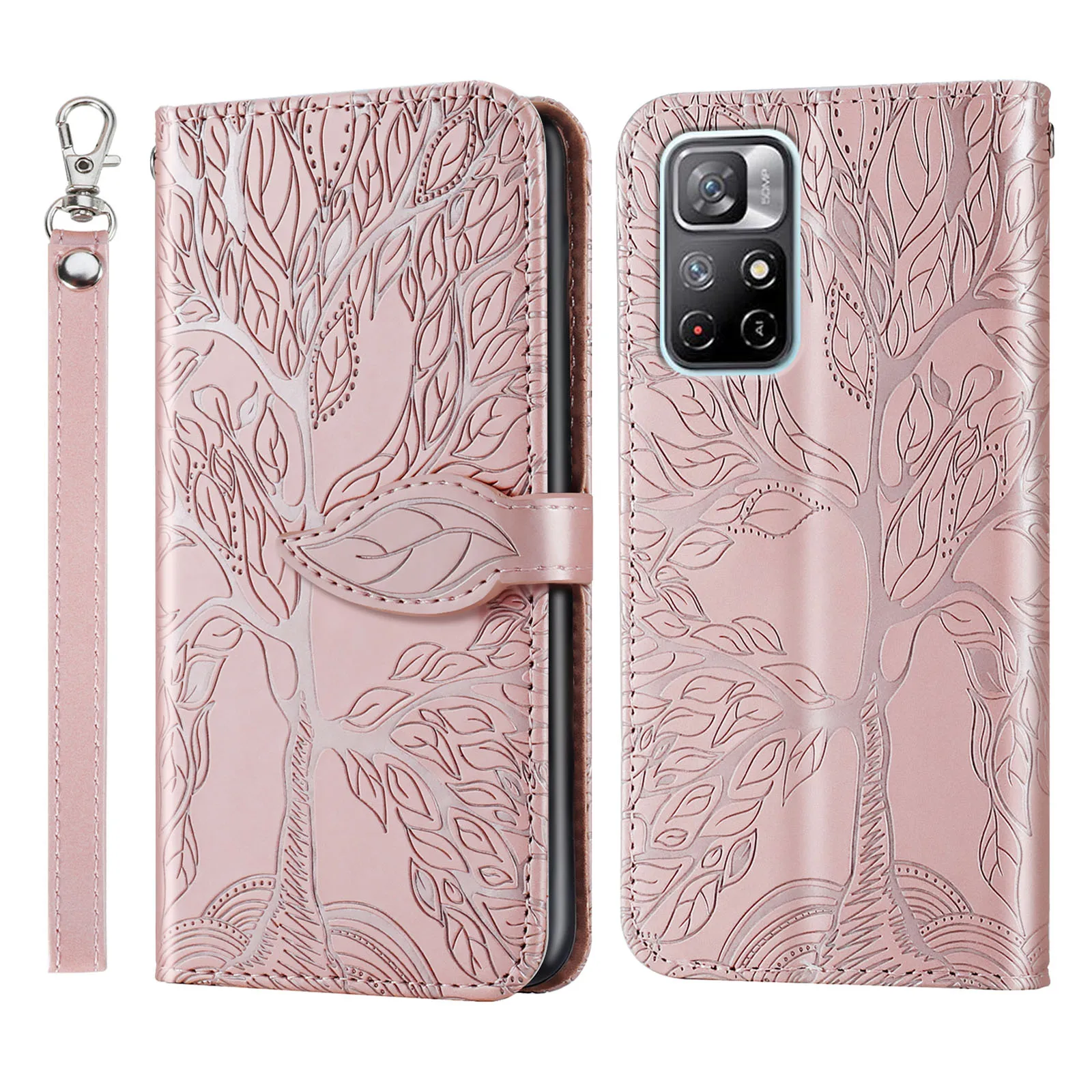 

For Redmi Note 11 Pro case, Tree of Life leather case with card slot, clamshell leather case