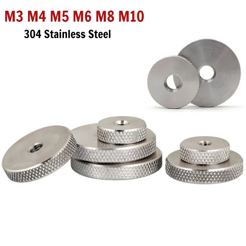 304 A2 Stainless Steel Flat Knurled Thumb Nuts M3 M4 M5 M6 M8 M10 Round Hand Tighten Adjustment Through Hole Nuts Fasteners
